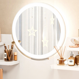 Coiffeuse en bois crème avec miroir LED réglable au design moderne et luxueux, idéale pour petit appartement ou salon principal - Product Image 3