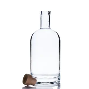 热定制火石玻璃瓶圆形方形，带软木塞盖，用于杜松子朗姆酒烈酒龙舌兰酒