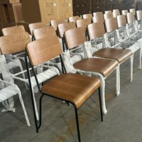 Venta Directa de Fábrica, Silla de Comedor Moderna Industrial Apilable F-90, Acabado en Madera Rizada, Recubrimiento en Polvo, para Hogar y Oficina