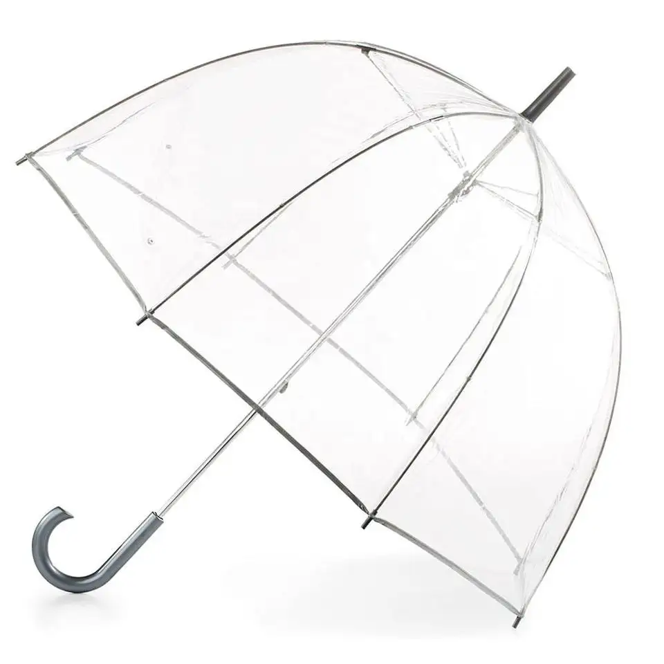 Зонт LS с цветным покрытием и изогнутой ручкой, прочный зонт с защитой от ветра и ребра, прозрачный прямой зонт