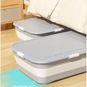 Alta qualidade multifunções sob a cama com tampas economizando espaço empilhável caixa plástica armazenamento