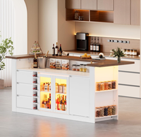 Îlot de cuisine de grande taille avec poubelle intégrée, îlot de rangement fixe avec éclairage, table d'îlot de cuisine à hauteur de comptoir avec 3 tiroirs
