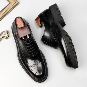 Customized Autumn Lace-up High-heeled Leather-polished Shiny Cowhide Embossed Genuine Leather <b>Block</b> Heel Lightweight Thick-soled - Product Image 3
