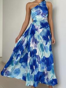 Elegante Abito da Sera Plissettato con Spalla Scoperta e Ritaglio in Vita, Vestito Estivo - Product Image 4