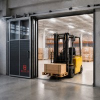 Portes en alliage d'aluminium pour installations industrielles, rails robustes, accès par chariot élévateur, entrées de grandes ateliers, design moderne, garantie 5 ans