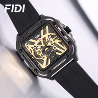 Montre automatique squelette carrée FIDI pour homme, étanche 3ATM, bracelet en silicone, montre mécanique de luxe pour homme