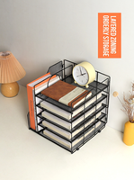 Organisateur de documents empilable en métal à 5 niveaux avec plateau à dossiers et accessoires pour fournitures de bureau