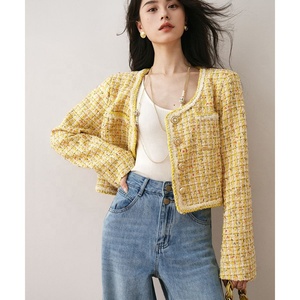 Primavera e autunno nuovo piccolo <span class=keywords><strong>cappotto</strong></span> profumato <span class=keywords><strong>giallo</strong></span> per il senso avanzato delle donne squisito Mini Top corto in stile francese - Product Image 3