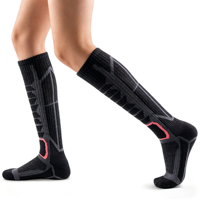 Chaussettes de ski en laine mérinos lourde pour hommes avec logo personnalisé, chaussettes de sport d'extérieur tricotées, hauteur genou, séchage rapide, vente en gros OEM
