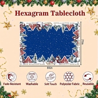 Nappe de Noël bleue en gros, motif village enneigé, maison de campagne, bonhomme de neige, pour dîner, fournisseur pour fêtes de fin d'année