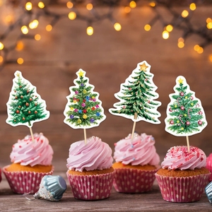 Adornos Decorativos para Cupcakes con Forma de Árbol de Navidad, 8 Piezas, para Pasteles, Galletas y Postres Navideños, para Fiestas y Eventos Especiales - Product Image 3