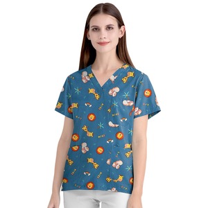Uniforme de Enfermería Floral con Cuello en V para Hombre y Mujer, Ropa de Trabajo de Algodón, Uniforme de Hospital de Manga Corta, Multicolor - Product Image 4