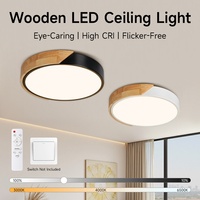 Lámpara de Techo Moderna de Madera, Regulable, 30W 50W 70W, 3CCT, Control Remoto, Redonda, para Dormitorio, Luces LED de Techo
