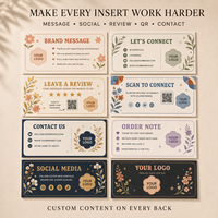 Tarjetas de Agradecimiento Retro de Doble Cara, Diseño Floral Geométrico Vintage con Código QR para Paquetes de Pequeñas Empresas