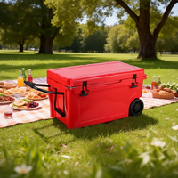 Glacière thermique moderne 55QT en PE rotomoulé, robuste, pliable, réutilisable, avec grandes roues et poignée télescopique, incluant 4 blocs de glace, étanche aux fuites, pour canettes alimentaires