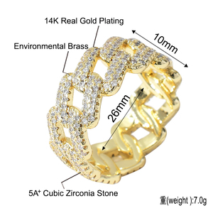 Anello da Coppia Hip Hop Placcato Oro Vero in Ottone, Anello a Catena Cuban Link Iced Out per Uomo, Gioielli di Moda - Vendita Calda - Product Image 6