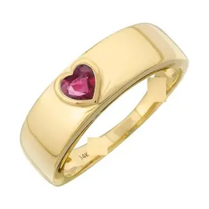 925 Sterling Silver Gold Plated High Polished Ruby Crystal Heart Finger Ring Micro Pave CZ Women Engagement Wedding Jewelry