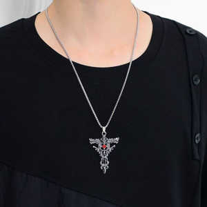 Punk-Mode Titan-Stahlkette für Männer, Legierung Doppeldrachen-Schwert-Anhänger Choker <span class=keywords><strong>Ring</strong></span>, Vintage Böser Blick Kreuz Schmuck Geschenk - Product Image 5