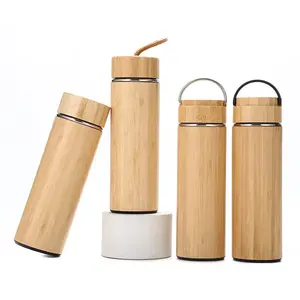 Thermos Stainless Steel Water Bottle Bamboo Shell Hot Water Tea Infuser Thermos Travel Mug Bottle Insulated Cup