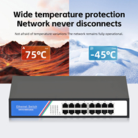 Switch Tshield de 16 Puertos Fast Ethernet Full-Duplex/Half-Duplex No Administrado, 10/100Mbps, 3.2Gbps, RJ45, Plug and Play para Redes