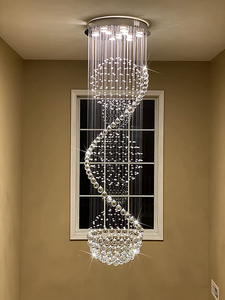 Lustre en cristal finition or E26 LED 3500K blanc chaud, long cylindrique, hauteur réglable, intensité variable, pour salon - Product Image 3