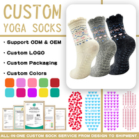 Chaussettes de sport personnalisées pour femmes avec logo brodé jacquard, en coton écologique, antidérapantes, pour yoga, pilates, cyclisme, avec grip aux orteils, respirantes