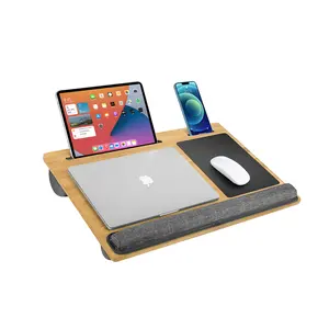 Car Sofa Chair Couch Portable Desk Workstation Home Lap Tray for Laptop and Writing Bamboo Dual-Cushion Lap Table with Mouse Pad