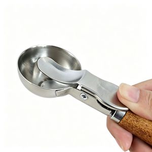 Stainless Steel Ice Cream Scoop With Wooden Handle Dishwasher Safe For Homemade Desserts - Product Image 2