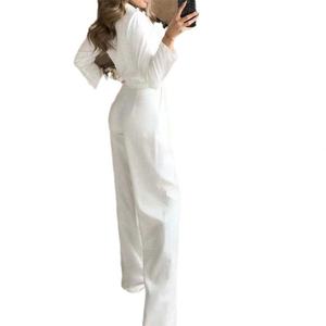 Nouvelle collection automne : Combinaison pantalon longue pour femme, style européen et américain, à décolleté en V profond, taille ajustée, couleur unie, coupe élancée et élégante - Product Image 2