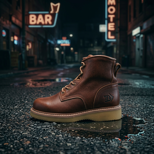 Men's Full Grain <b>Leather</b> Steel Toe <b>Work</b> <b>Boots</b> Lace-up Anti-Slip Rubber Outsole Construction Safety Shoes - Product Image 4