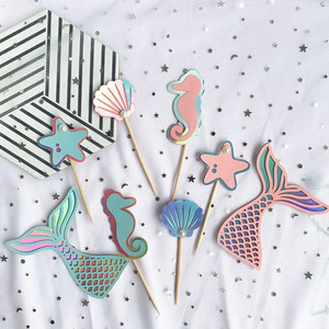 Set de Adornos para Pastel con Temática Oceánica de Miel y Dulzura, Decoraciones Acrílicas de Cola de Sirena, Caballito de Mar, Estrella de Mar, Concha y Perla para Cumpleaños - Product Image 4