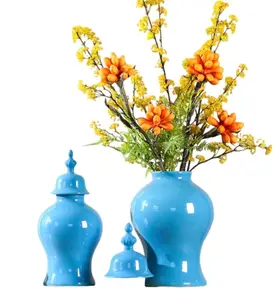 Reine Farbe schlicht blau Haupt dekoration Französisch Land entwirft Keramik Ingwer Glas Möbel Vase
