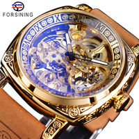 Montre automatique mécanique à remontage automatique, squelette transparent, tourbillon, bracelet en cuir véritable, étanche, tendance