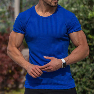 T-shirt à manches courtes en tricot rayé à col rond pour homme, taille 3XL, respirant, vêtements de sport pour homme, musculation, entraînement - Product Image 5