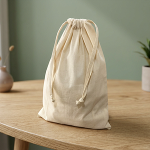 Sac en coton mousseline naturel écologique avec cordon de serrage, emballage multifonctionnel durable, logo personnalisé promotionnel, pochettes OEM/ODM - Product Image 1