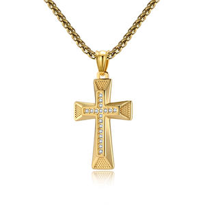 <b>Cross</b> Necklace Stainless Steel Pave Setting Men's Hip Hop Pendant Gift Jewelry - Product Image 5