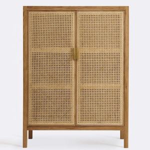 Wholesale <strong>Rustic</strong> Entryway Wood <strong>Console</strong> <strong>Table</strong> with Rattan Recycled Pine Doors Liquor Cabinet for Home - Product Image 1