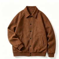 Blouson Bomber Homme Marron en Daim à Col Montant, Fermeture Éclair, Coupe Ample, Manches Raglan, Patchwork, Imperméable, Coupe-Vent, Décontracté Automne, OEM