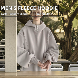 Design High Street Pullover Hoodie for Men Double Zipper <b>Lined</b> Loose Solid Knitted <b>Fleece</b> Winter Crop <b>Jacket</b> - Product Image 2