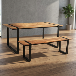 Ensemble de meubles de salle à manger de style industriel vintage moderne, banc pliable avec pieds en métal, utilisation en extérieur, hôtel, 4 places, non - Product Image 3