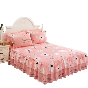 Gonne da letto con stampa floreale rosa bianco in stile americano con disegni arricciati