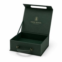 Boîte cadeau magnétique verte personnalisée avec poignée, emballage rigide en papier pour coffret cadeau, boîtes de rangement