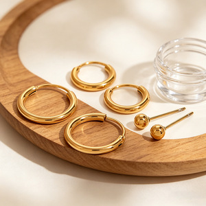 Pendientes de Oro con Forma de Bola de Acero Inoxidable, Diseño Geométrico, Joyería Minimalista de Moda para Mujer - Product Image 1
