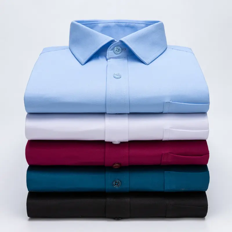 2021 New Elastic Solid Color single pocket long sleeve Korean slim fit fashion business Custom Logo Men's casual shirt
