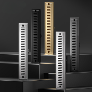 ניקוז רצפתי מלבני מודרני עם ניקוז צדדי, רשת ניקוז לינארית למקלחת, נירוסטה 304, מתאים למטבח, אמבטיה ומלון, קל להתקנה - Product Image 1