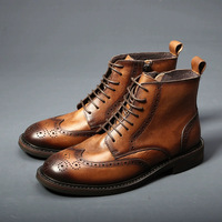 Bottes rétro en cuir véritable mi-mollet respirantes antidérapantes pour hommes tendance décontractées automne/hiver