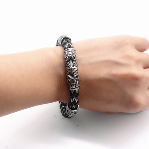 yunnique Men's Tibetan Silver Braided <b>Leather</b> <b>Bracelet</b> Animal Zodiac Design Gift Jewelry - Product Image 4