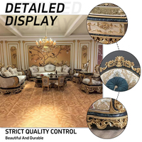 Canapé de luxe modulaire en tissu de soie orné de feuilles d'or impériales exclusives, capitonné, classique, taille king, pour villa, grand hall