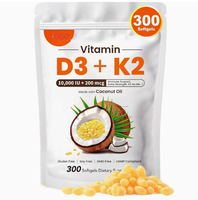300 capsules molles de Vitamine D3 et K2 avec huile de coco, complément alimentaire naturel pour adultes, soutien immunitaire, complexe D&K 2-en-1