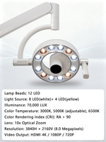 Lampe d'opération dentaire LED sans ombre avec caméra HD, enregistrement, température de couleur réglable et objectif zoom optique pour la dentisterie